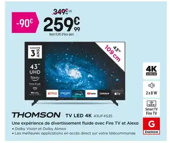 Pulsat Thomson tv led 4k 43uf4s35 offre