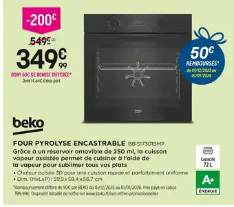 Pulsat Beko four pyrolyse encastrable offre