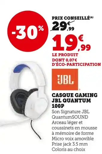 Hyper U Jbl casque gaming quantum 100p offre