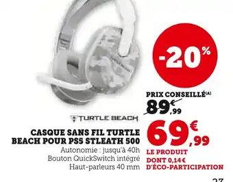 Hyper U Turtle beach casque sans fil pour ps5 stealth 500 offre