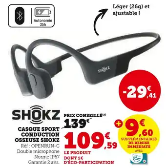 Hyper U Shokz casque sport conduction osseuse offre