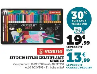 Hyper U Stabilo set de 30 stylos créatifs arty offre