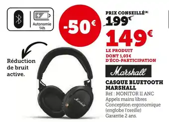 Hyper U Marshall casque bluetooth offre