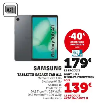 Hyper U Samsung tablette galaxy tab a11 offre