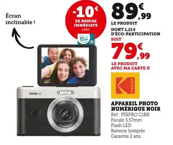 Hyper U Kodak appareil photo numérique noir offre