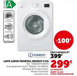 Hyper U Indesit lave-linge frontal 8 kg offre