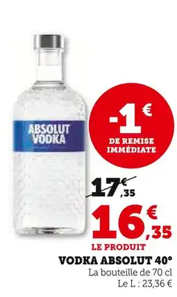 Super U Absolut vodka absolut 40° offre