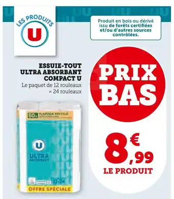Super U U essuie-tout ultra absorbant compact offre