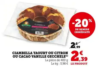 Super U Gecchele ciambella yaourt ou citron ou cacao vanille offre