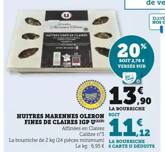 Super U U huitres marennes oleron fines de claires igp offre