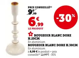Super U Bougeoir blanc doré h.25cm offre
