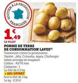Super U Pomme de terre de consommation lavée offre