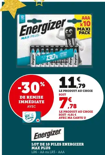 Super U Energizer lot de 10 piles max plus offre