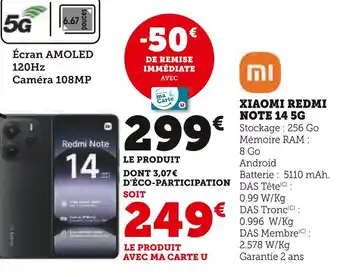 Super U Xiaomi redmi note 14 5g offre