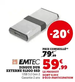 Super U Emtec disque dur externe 512go ssd offre
