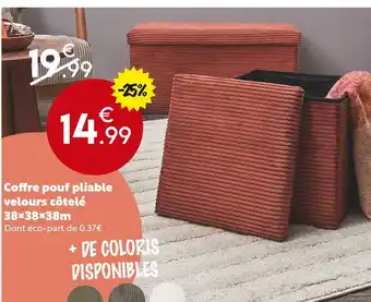 Maxi Bazar Coffre pouf pliable velours côtelé offre