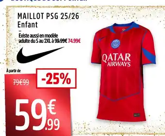 Intersport Nike maillot psg 25/26 enfant offre