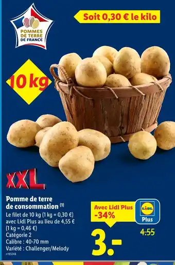 Lidl Pommes de terre de consommation offre