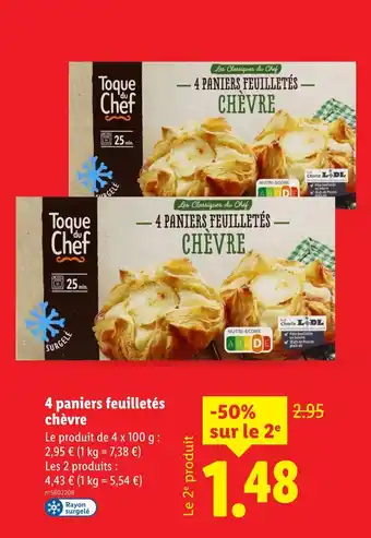 Lidl Toque de chef 4 paniers feuilletés chèvre offre