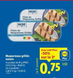 Lidl Nixe maquereau grillés nature offre