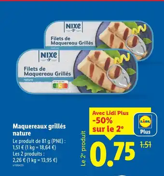 Lidl Nixe maquereau grillés nature offre