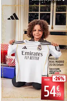 Intersport Adidas maillot real madrid 25/26 enfant offre