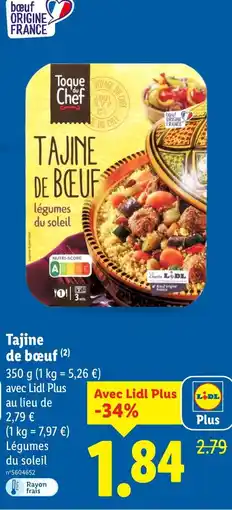 Lidl Toque du chef tajine de bœuf légumes du soleil offre
