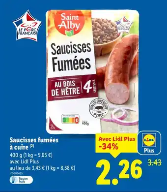 Lidl Saint alby saucisses fumées à cuire offre