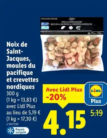 Lidl Deluxe noix de saint-jacques, moules du pacifique et crevettes nordiques offre