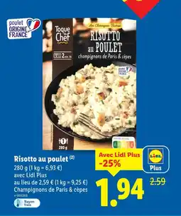 Lidl Toque du chef risotto au poulet offre