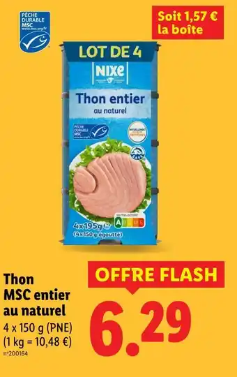 Lidl Nixe thon entier au naturel offre