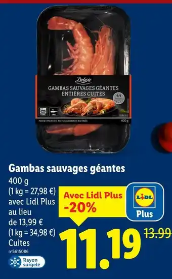 Lidl Deluxe gambas sauvages géantes entières cuites offre