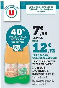 Hyper U U - pur jus d'orange sans pulpe offre