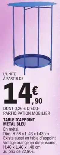 E.Leclerc Table d'appoint métal bleu offre