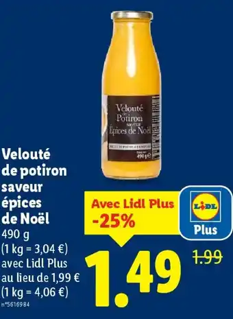 Lidl Velouté de potiron saveur épices de Noël offre