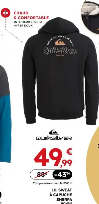 Sport 2000 Quiksilver sweat à capuche sherpa homme offre