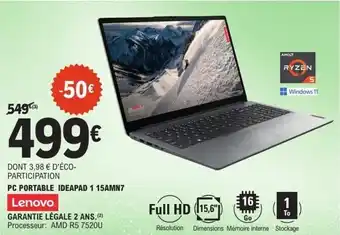 E.Leclerc Pc portable ideapad 1 15amn7 offre