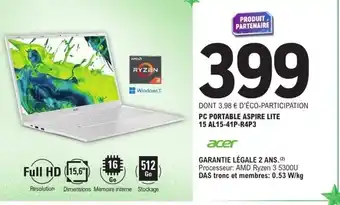 E.Leclerc Pc portable aspire lite 15 al15-41p-r4p3 offre