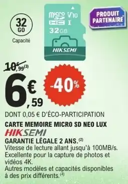 E.Leclerc Carte memoire micro sd neo lux hiksemi offre