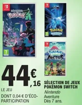 E.Leclerc Sélection de jeux pokémon switch offre