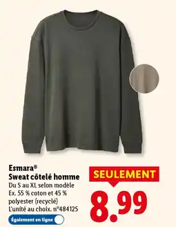 Lidl ESMARA Sweat côtelé homme offre