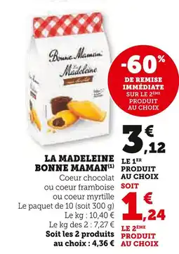 Super U Bonne maman la madeleine coeur chocolat offre