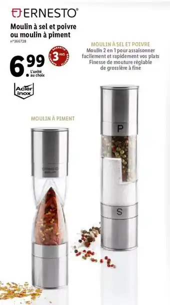 Lidl Moulin à sel et poivre ou moulin à piment offre