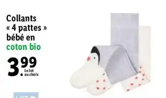 Lidl Collants 4 pattes bébé en coton bio offre