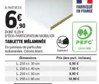 E.Leclerc Brico Tablette mélaminée offre