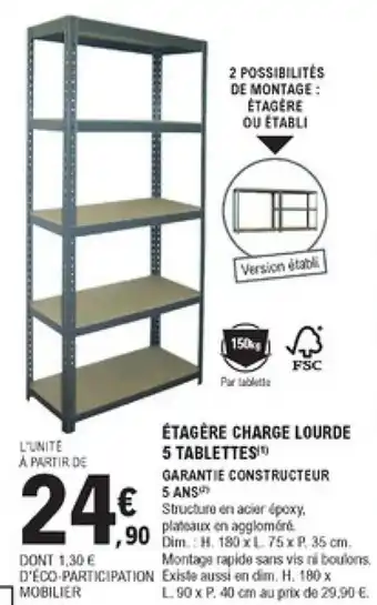 E.Leclerc Brico Étagère charge lourde 5 tablettes offre