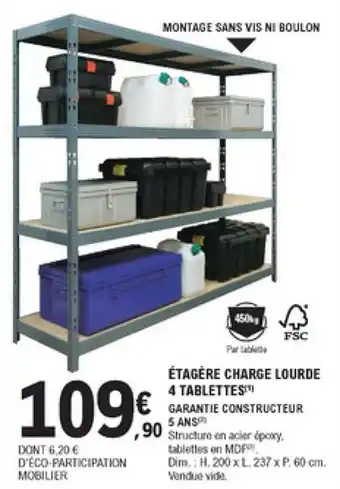 E.Leclerc Brico Étagère charge lourde 4 tablettes offre
