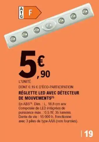 E.Leclerc Brico Réglette led avec détecteur de mouvements offre