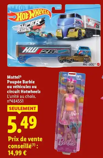 Lidl Mattel Poupée Barbie ou véhicules ou circuit Hotwheels offre