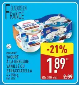 ALDI MILSANI Yaourt à la Grecque Vanille ou Stracciatella offre